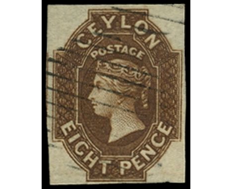 1857-59 8d brown, imperforate (SG 7) four good to large margins and attractively used by light barred ovals, very scarce so f
