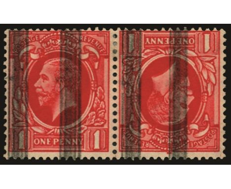 1934-36 1d scarlet tete-beche pair (SG 440var) with Post Office Training Bar cancels, most unusual and believed to be from an