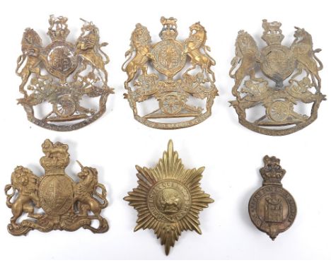 Post 1902 Royal Artillery Other Ranks Helmet Plate, brass example with three lug fittings to the reverse. Well worn example. 