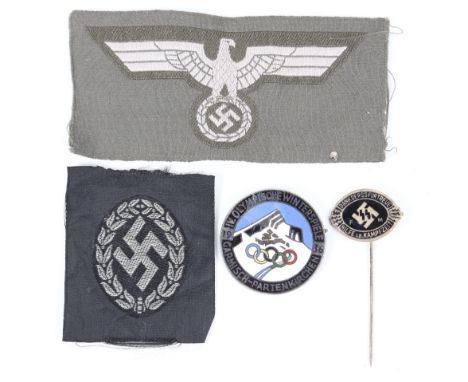 German 1936 Winter Olympics Enamel Badge, with mishappen pin back fitting to the reverse. Accompanied by a SS FM female helpe