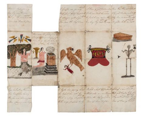 *Moveable Manuscript. Hand written and illustrated transformation booklet, circa 1824,  large single sheet, watermarked 1824,