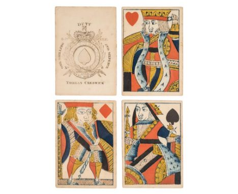 *Creswick (Thomas, printer). A standard pack of English playing cards, 1823, fifty-two cards, comprising four suits of thirte