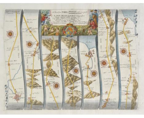 Ogilby (John). The Roads from York to Whitby and Scarborough in Yorkshire, [1698], hand coloured engraved strip road map, dec