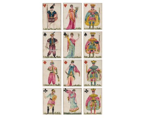*Prisoner of War. A complete deck of manuscript playing cards made by a French Prisoner of War, circa 1796,  fifty-two hand-p