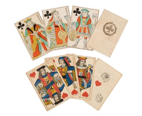 *French playing cards. A standard deck of playing cards, circa 1840,  fifty-two wood engraved cards after Gatteaux, comprisin