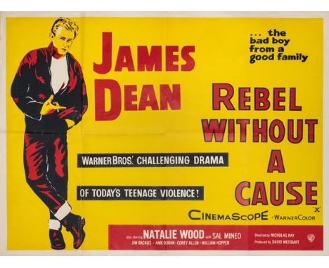 *Rebel Without a Cause, directed by Nicholas Ray, [1955], late 1950s reissue,  printed in red, yellow and black with James De