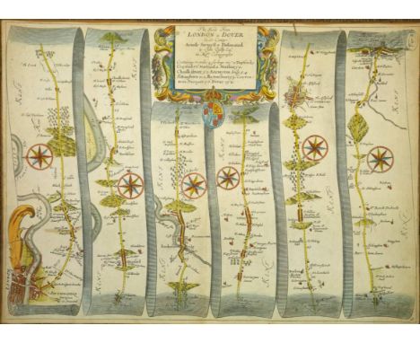 Ogilby (John). The Road from London to Dover in co. Canty, actually survey'd & Delineated, [1676 or later], hand coloured eng