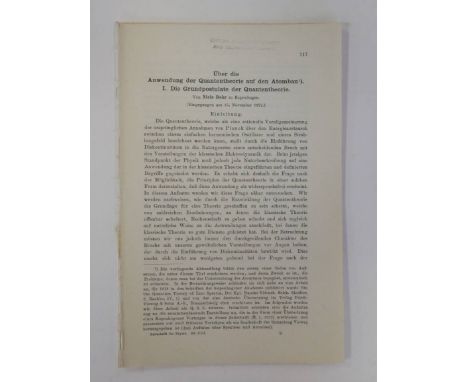 Bohr (Niels). Uber die Anwendung der Quantentheorie auf dem Atombau. I. Die Grundpostulate der Quantentheorie, [published in 