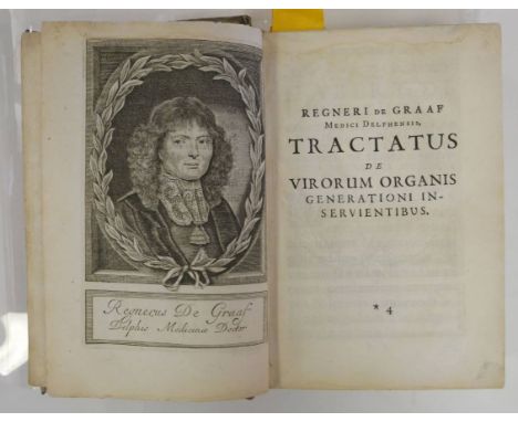 Graaf (Regnier de). Opera omnia, 1st edition, Leyden, 1677,  engraved title-page, portrait and 41 plates including some foldi