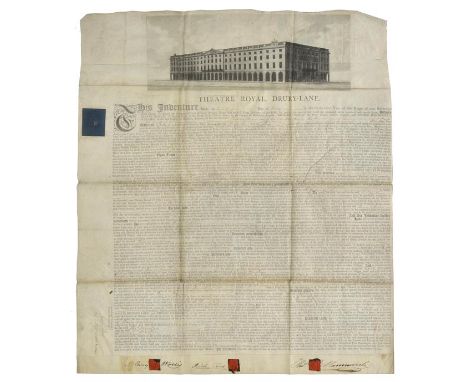 *Theatre Royal - Drury Lane. A printed vellum indenture completed in manuscript, 13 June 1793,  granting Thomas Mendham of th