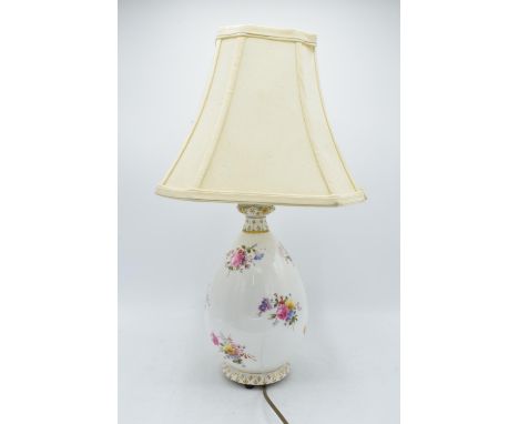 Royal Crown Derby table lamp with shade in the Derby Posies design (untested). 28cm tall without fixings. In good condition w