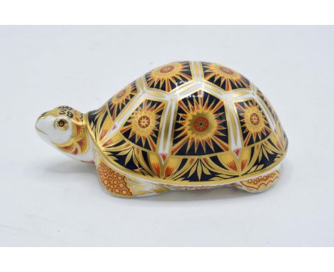 Royal Crown Derby paperweight in the form of a Madagascan Tortoise from the Endangered Species for Sinclairs. 12cm long. Boxe