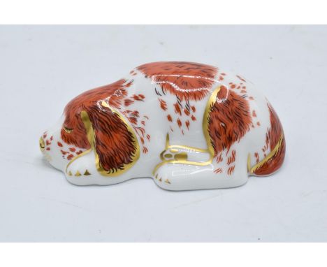 Royal Crown Derby paperweight in the form of a puppy. First quality with stopper. In good condition with no obvious damage or