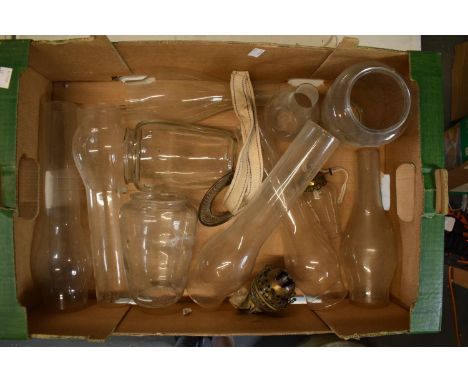 A collection of oil lamp spares to include glass chimneys etc. NO POSTAGE. 
