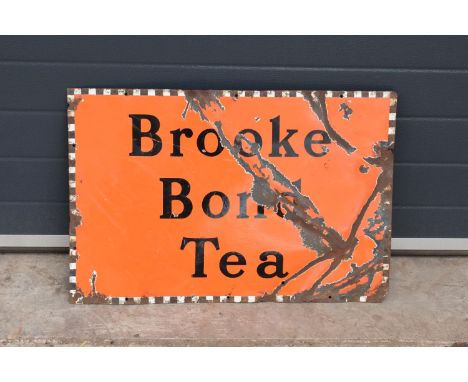 Original vintage Brooke Bond Tea enamel sign. 77 x 52cm. Please check the photos. Loss of enamel and bends/ dents as expected