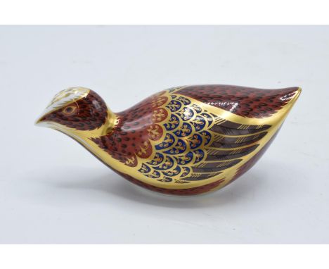 Royal Crown Derby paperweight in the form of a coot. 14cm long. Boxed. First quality with gold stopper. In good condition wit