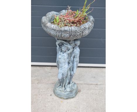 A vintage garden birdbath / planter depicting the Three Graces 84cm tall. 