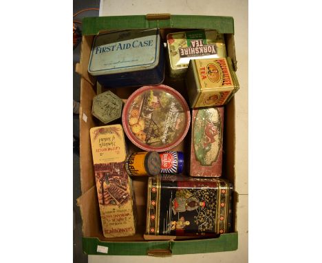A collection of vintage metal tins to include Dura-gilt metal polish, Taylor Brothers, Mazawattee etc 