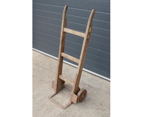 A vintage 20th century Slingsbury Sliding Wheel sack truck 126cm tall. In good condition though there is old wood worm appare
