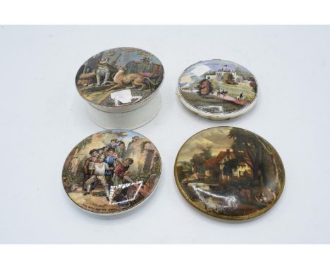 A collection of Pratt ware and similar lids to include Contrast (on base), The Wolf and the Lamb, Walmer Castle (restored) an