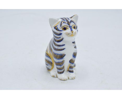 Royal Crown Derby paperweight in the form of a sitting kitten. 8cm tall. First quality with stopper. In good condition with n