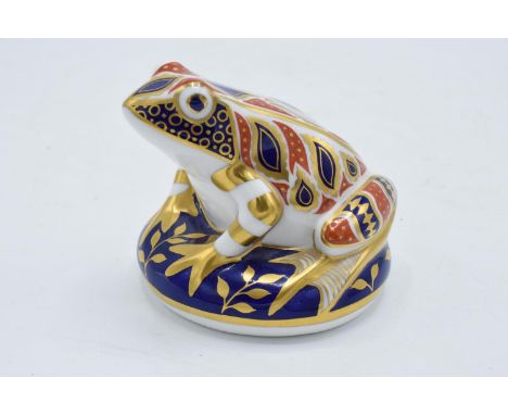 Royal Crown Derby paperweight in the form of a frog. 8cm tall. Boxed. First quality with gold stopper. In good condition with