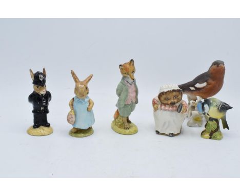 A mixed collection of pottery to include Beswick Beatrix Pottery figures Mrs Flopsy Bunny, Mrs Tiggywinkle, Foxy Whiskered Ge