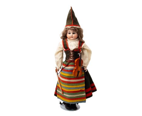   ERNST HEUBACH Porzellankopfpuppe, 1. H. 20. Jh.  Brustblattkopf, gemarkt "Made in Germany, Hufeisen, 1900-3/0", festsitzend