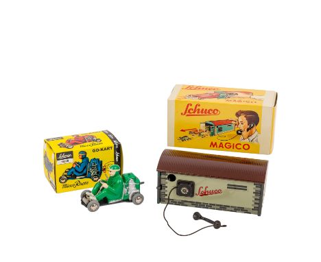   SCHUCO 2-tlg. Konvolut Blechspielzeug-Repliken,  bestehend aus Go-Kart "Micro Racer 1035", Art.Nr. 01962 grünfarben, L 10 c