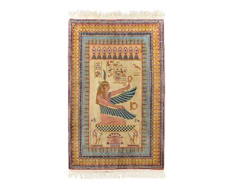   Orientalischer Bildteppich. 20. Jahrhundert, ca. 163/101 cm  Bildteppich mit Ägyptischen-Motiven, leichte Altersspuren.  Or