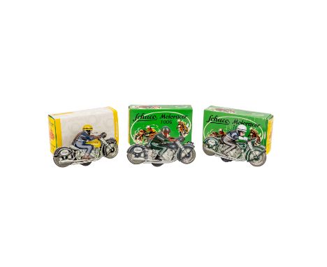   SCHUCO 3-tlg Konvolut "Motoracer 1006"  3 verschiedene Motorräder aus Blech mit Fahrerfigur, bestehend aus Art.Nr. 01732 "K