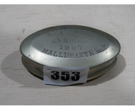 A Nickle Plated Snuff Box, Inscribed William Hughes, High Street, Malltraeth Bay &amp; Dated 1907