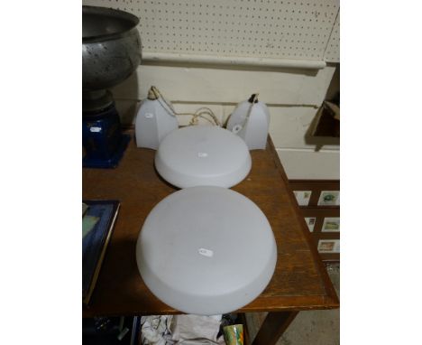     Two Pairs Of Early 20th Century White Satin Glass Light Shades                    