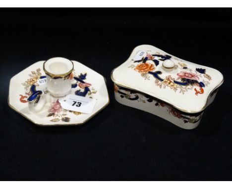      A Masons Ironstone Mandalay Pattern Chamber Stick & Lidded Casket               