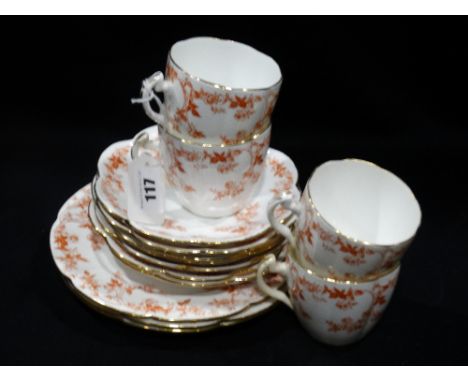     Fourteen Pieces Of Wileman China Rust Leaf Decorated Tea Ware, Pattern 10037           