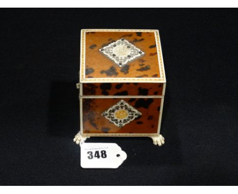     A 19th Century Tortoise Shell & Bone Jewel Casket On Four Lions Feet, The Lid Having An Interior Mirror                  