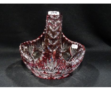     A Ruby Tinted Cut Glass Flower Basket                                           