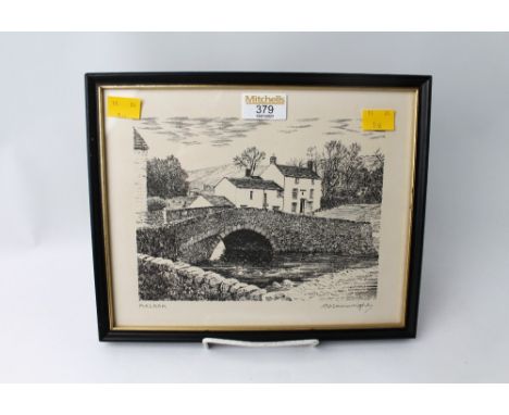Signed print of Malham by Alfred Wainwright, 27 x 22 cm