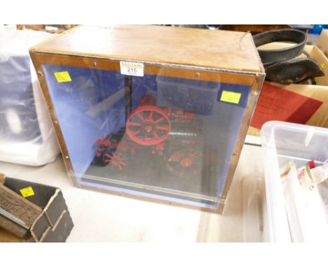 Model steam traction engine in handmade wooden case