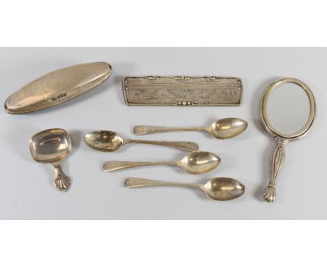 A PARCEL OF MIXED SILVER / PART-SILVER including caddy spoon and other spoons etc