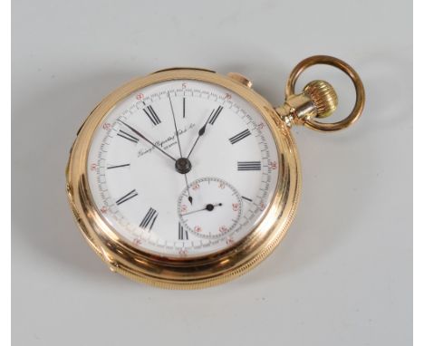 A 14K YELLOW GOLD SWISS OPEN-FACE POCKET-WATCH BY 'TIMING & REPEATING WATCH CO' being a rare repeater chronograph and having 