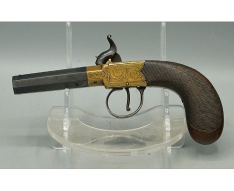 60 bore percussion pocket pistol by Lill, Louth, 2.5" turn-off octagonal barrel named to the top flat, proof marked, fixed si