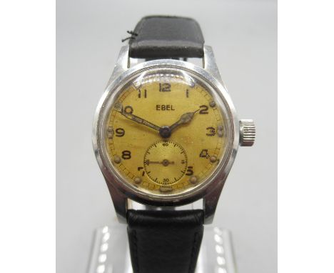 Ebel A.T.P. WWII British Military Issue wristwatch, signed silvered Arabic dial with subsidiary seconds, case back engraved w
