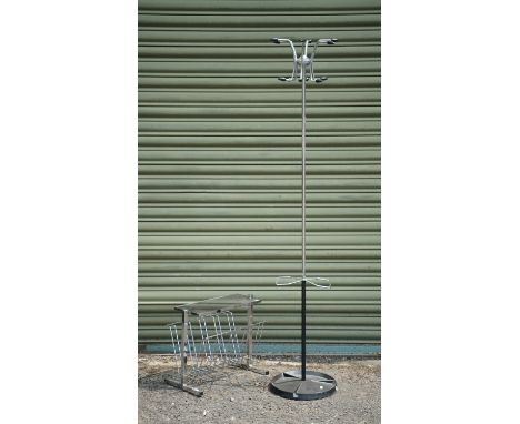 Mid-Century Hago “Atomic” Sputnik style chrome and cast iron base hat, coat and umbrella stand H163cm, and a Mid-Century chro