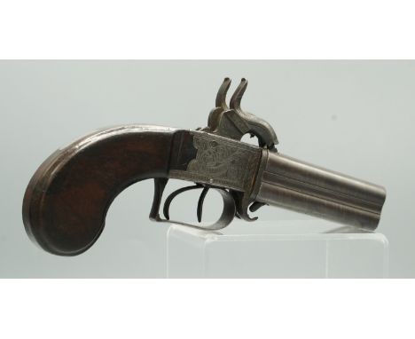 Irish 60 bore percussion four barrelled pocket pistol by Parkinson, Dublin, 3" brown twist manual rotating barrels, twin trig