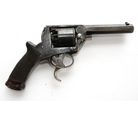 80 bore Tranter five-shot dual action trigger percussion revolver, retailed by Clayton High St Southampton, 4.5" sighted barr