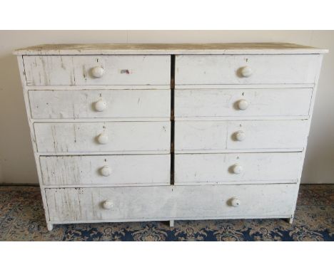 Constable Burton Hall - 20th century white painted pine bank of ten drawers, with turned wooden handles on shaped feet, W160c