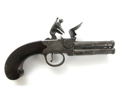 80 bore four barrelled tap-action flintlock pistol by W.Henshaw London, 2.5" turn-off staged cannon barrels with rifled muzzl