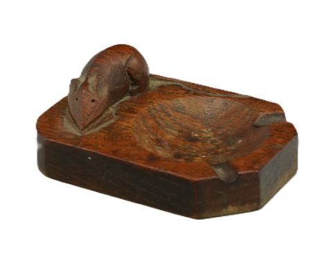Robert Mouseman Thompson of Kilburn - an oak rectangular ash tray, carved with signature mouse, W10cm D7.5cmShipping £28.00 p