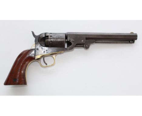 Manhattan firearms co. .36 calibre percussion revolver, engraved Newark address and makers detail to the barrel, engraved pan